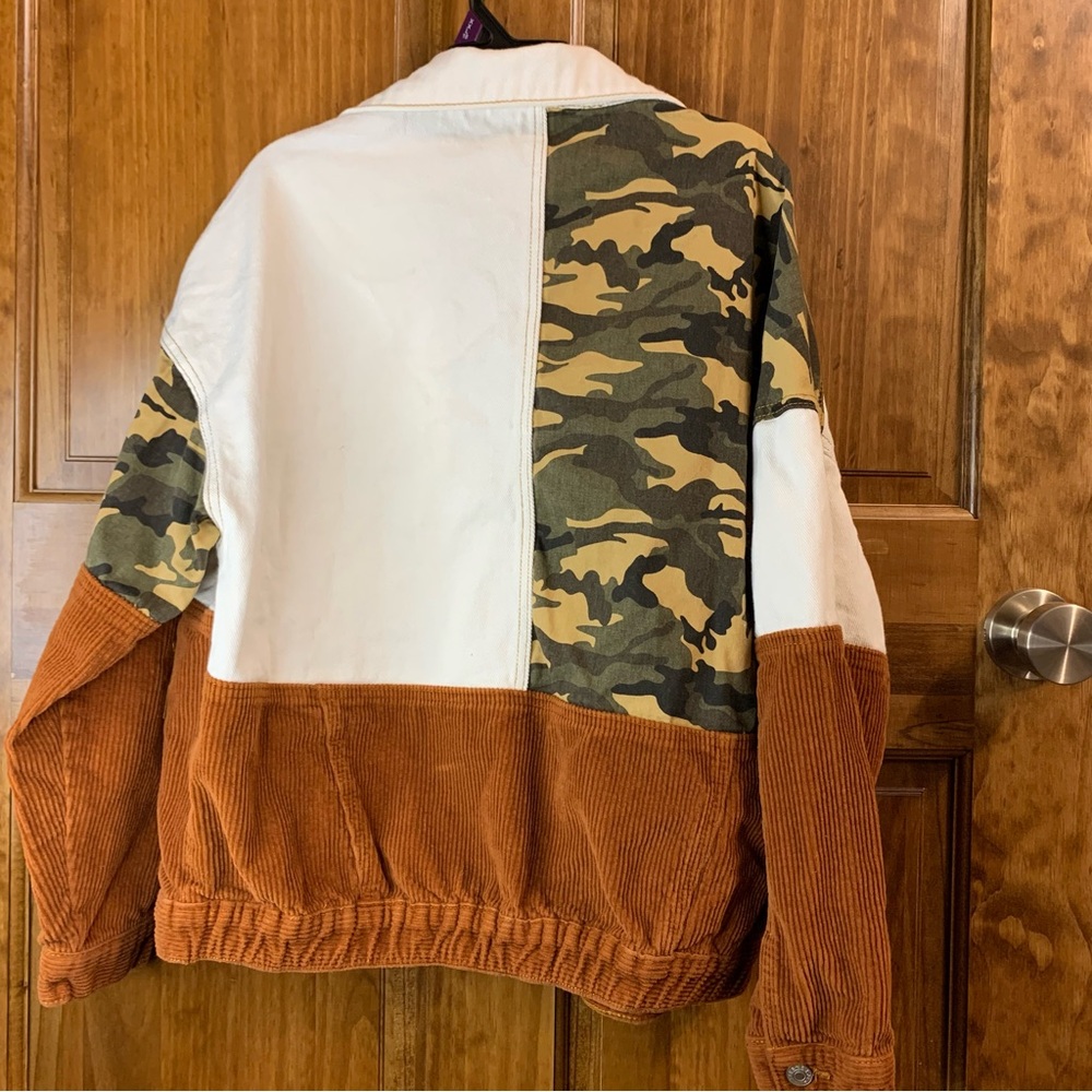 Women’s size small boutique camouflage corduroy patchwork color lock jacket - Picture 2 of 5